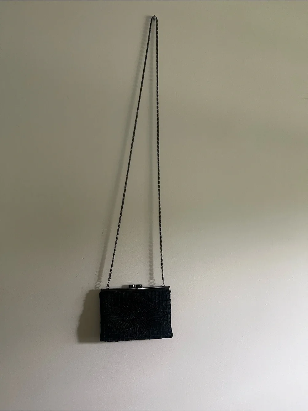Black Beaded Crossbody Clutch